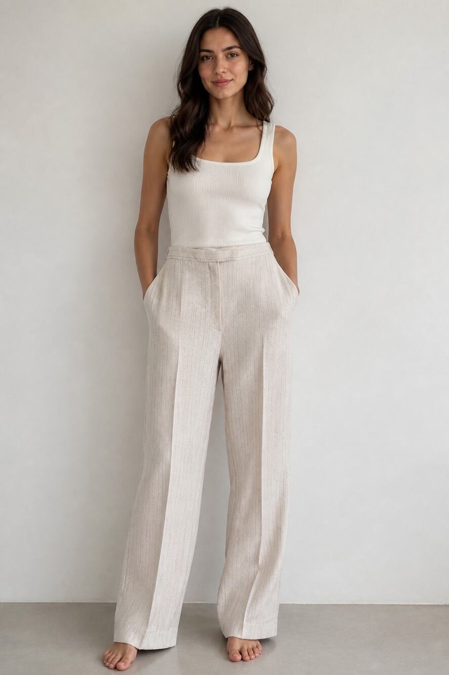 Cream Striped Dress Pants Size 8, Pre-Owned - Picture 1 of 9